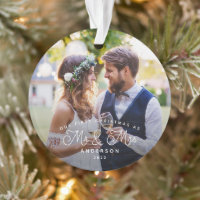 Our First Christmas Mr and Mrs Wedding Photo Ornament