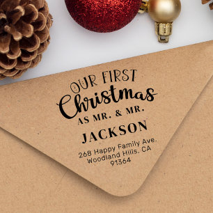 Our First Christmas MR & MR return address LGBTQ Rubber Stamp