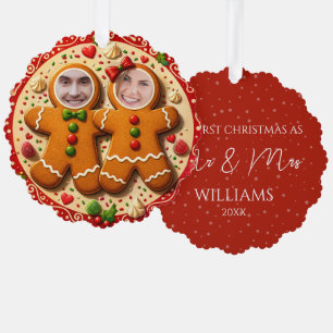 Our First Christmas Mr & Mrs Fun Gingerbread Photo Ornament Card