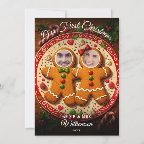 Our First Christmas Mr Mrs Gingerbread Photo Holiday Card