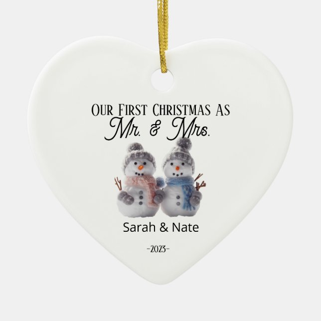 Our First Christmas Mr. & Mrs. Holiday Ceramic Ornament (Front)