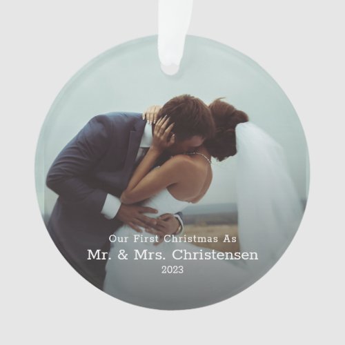 Our First Christmas Mr  Mrs Married Photo Ceram Ornament