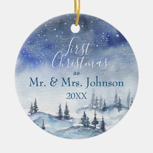 Our First Christmas Mr & Mrs | Married Year Ceramic Ornament (Front)