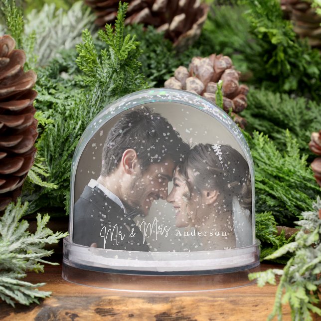 Our First Christmas Mr & Mrs Newlywed Photo Snow Globe (Winter)