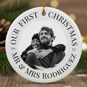 Our First Christmas – Mr & Mrs Photo Ceramic Ornament