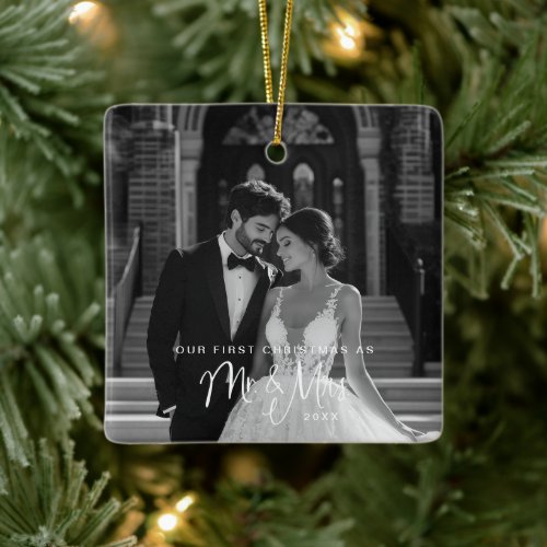 Our First Christmas Mr  Mrs Photo Ceramic Ornament