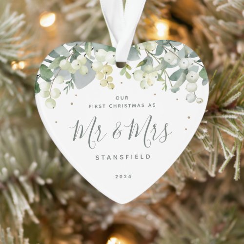 Our First Christmas Mr  Mrs Photo Heart Ornament