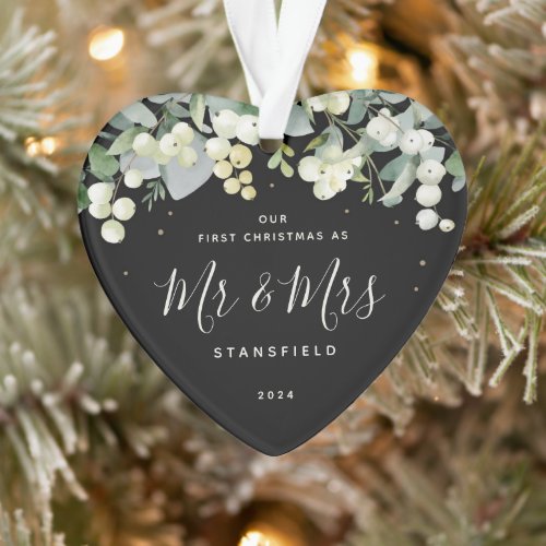 Our First Christmas Mr  Mrs Photo Heart Ornament