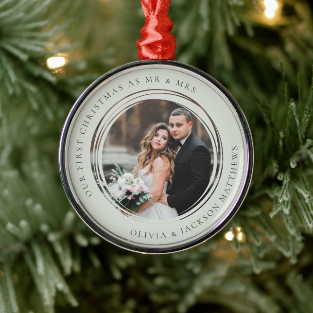 Our First Christmas Mr & Mrs Photo Metal Ornament (Tree)