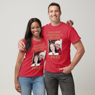 Our First Christmas Mr & Mrs Red And Gold Photo