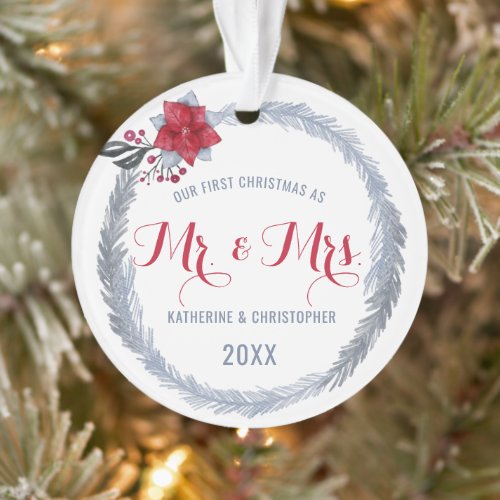 Our First Christmas Mr  Mrs Silver Poinsettia  Ornament
