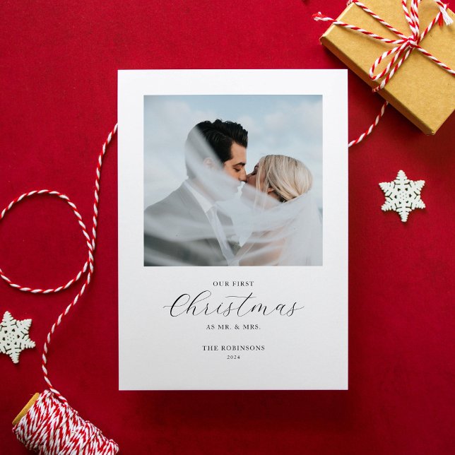 Our First Christmas Mr. & Mrs. Two Photo  Holiday Card (Creator Uploaded)