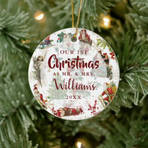 Our First Christmas Mr Mrs Vintage Festive Photo Ceramic Ornament
