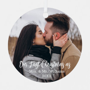 our first christmas mrs&mr 2 photos wedding metal  ornament