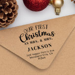 Our First Christmas MRS & MRS return address LGBTQ Rubber Stamp<br><div class="desc">Celebrate your unforgettable milestone with this "Our First Christmas as Mrs. and Mrs." rubber stamp! This delightful stamp captures the joy and love of your first holiday season as a married couple. Customize it with your family name and your return address and spread the festive cheer with every holiday card...</div>