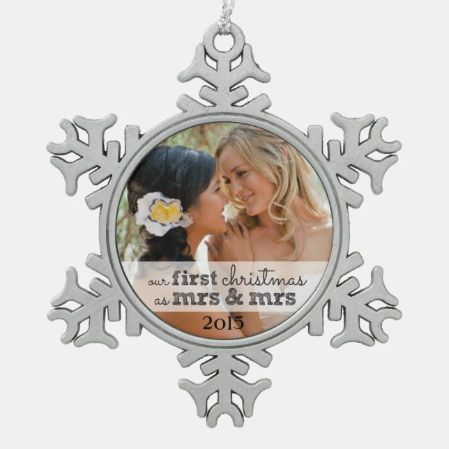 Our First Christmas Mrs & Mrs Snowflake Ornament (Front)
