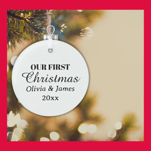 Our First Christmas Names Year Keepsake Glass Ornament