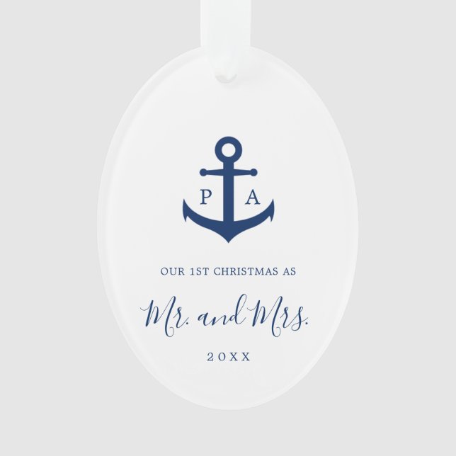 Our First Christmas Nautical Monogram Photo Ornament (Front)