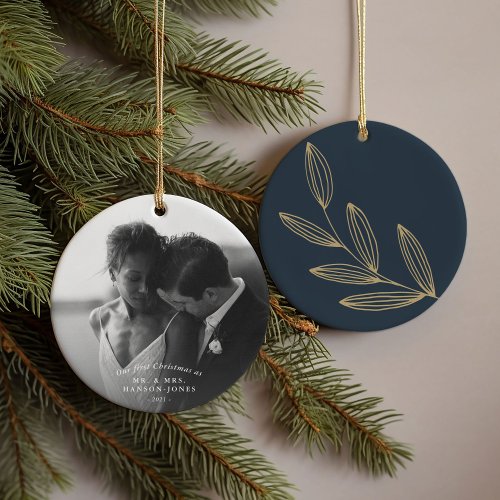 Our First Christmas Navy Sprout Ceramic Ornament