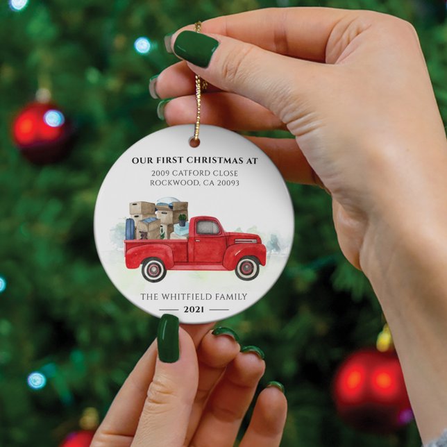 Our First Christmas New Home Address Holidays Ceramic Ornament (Creator Uploaded)
