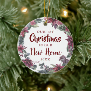 Our First Christmas New Home Floral Holiday Ceramic Ornament