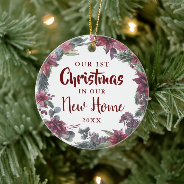 Our First Christmas New Home Floral Holiday Ceramic Ornament (Tree)