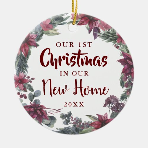 Our First Christmas New Home Floral Holiday Ceramic Ornament