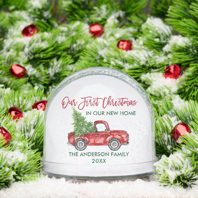 Our First Christmas New Home Truck Photo Back Snow Globe (Christmas)