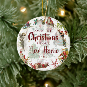 Our First Christmas New Home Vintage Festive Ceramic Ornament