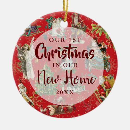 Our First Christmas New Home Vintage Festive Red Ceramic Ornament