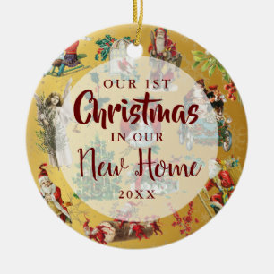 Our First Christmas New Home Vintage Retro Gold Ceramic Ornament