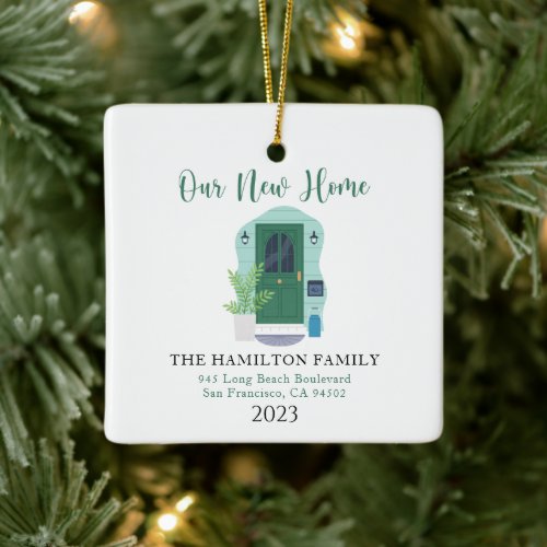 Our First Christmas New Home Watercolor Front Door Ceramic Ornament