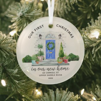 Our First Christmas New House Glass Ornament by celebrateitornaments at Zazzle