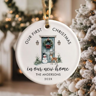 Our First Christmas New House Green Door Ceramic Ornament