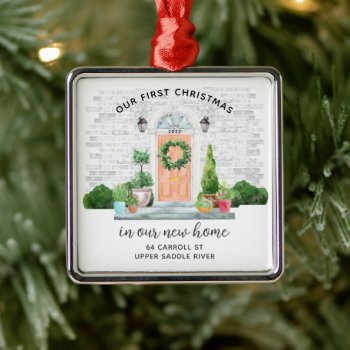 Our First Christmas New House  Metal Ornament by celebrateitornaments at Zazzle