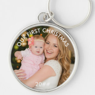 Our First Christmas New Mom Photo Keychain