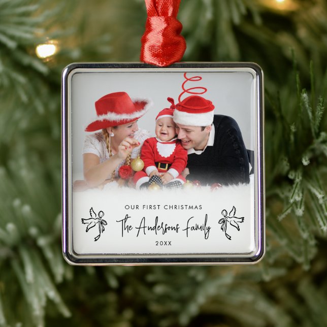 Our First Christmas New Parent Baby's Photo Metal Ornament (Tree)