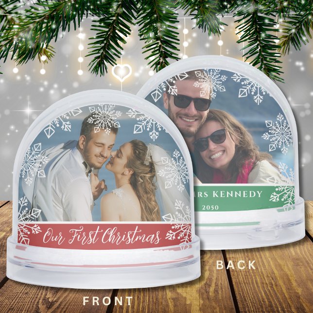 Our First Christmas Newlywed 2 Photo Keepsake Snow Globe (Creator Uploaded)