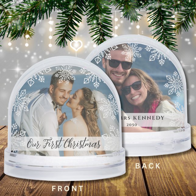 Our First Christmas Newlywed 2 Photo Snowflake   Snow Globe (Creator Uploaded)