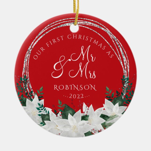Our First Christmas Newlywed Christmas Ceramic Ornament (Front)