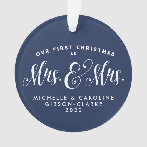 Our first Christmas newlywed Mrs and Mrs navy Ornament