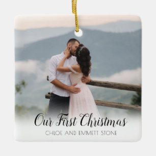 Our First Christmas Newlywed Photo Ceramic Ornament