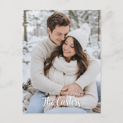 Our First Christmas Newlywed Photo Personalized Holiday Postcard