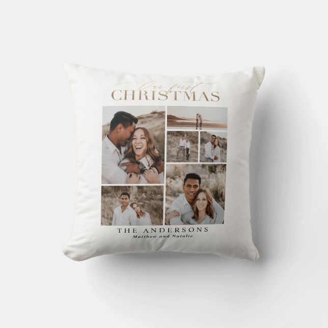 our first christmas newlywed photo throw pillow (Front)