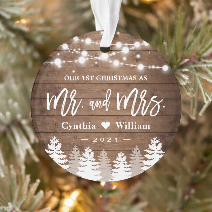 OUR FIRST CHRISTMAS AS MR & MRS HUSBAND WIFE 2020 ORNAMENT CUSTOM METAL HEARTS 