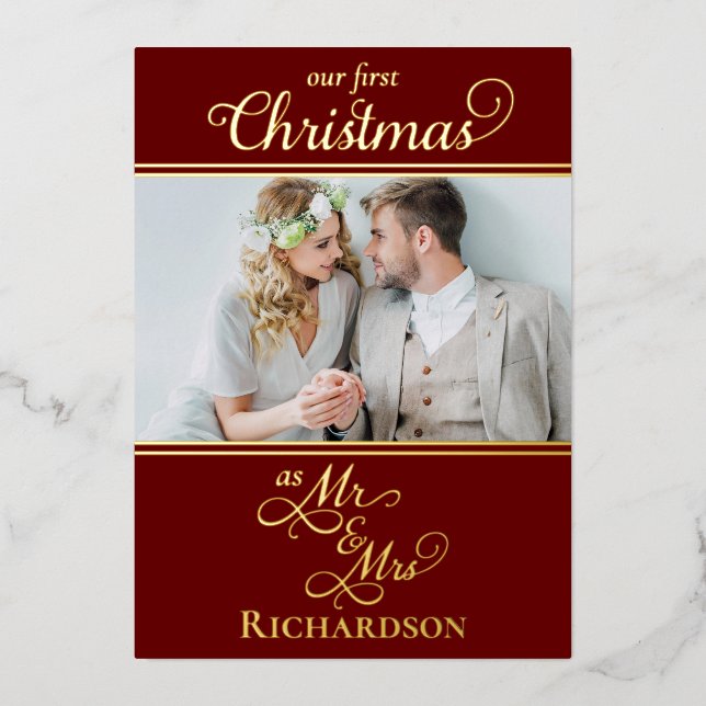 Our First Christmas Newlyweds Foil Holiday Card (Front)