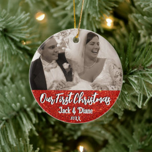 Our First Christmas Newlyweds Personalized Photo Ceramic Ornament
