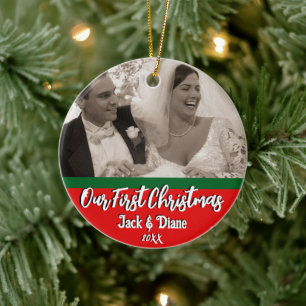 Our First Christmas Newlyweds Personalized Photo Ceramic Ornament