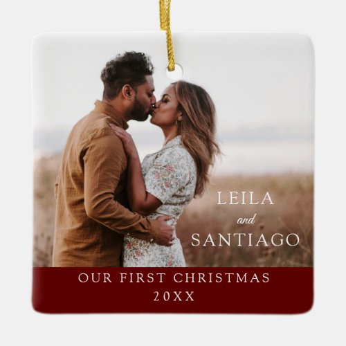 Our First Christmas Newlyweds Photo Ceramic Ornament
