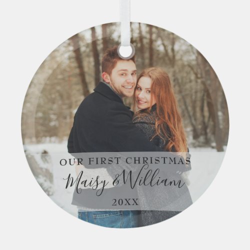Our First Christmas Newlyweds Photo Glass Ornament